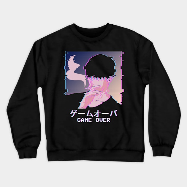 Emo Anime Boy Game Over Lofi Vaporwave Otaku Weeb Crewneck Sweatshirt by Alex21